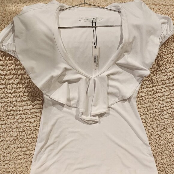 Susana Monaco Tops - Susana Monaco White Ruffle Top NWT Size Small - Elegant Short Sleeve Blouse